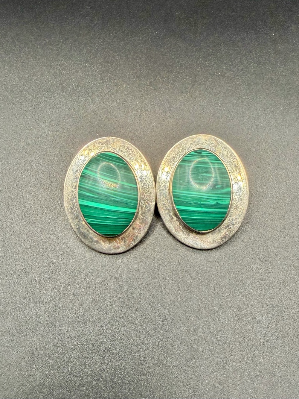 Vintage Sterling Silver Mexico Malachite Clip On Earrings 925 Jewelry Green